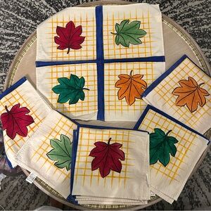 NEW 8 Pier 1 Imports Napkins Fall Leaves Green Orange Red Blue 100% Cotton.
